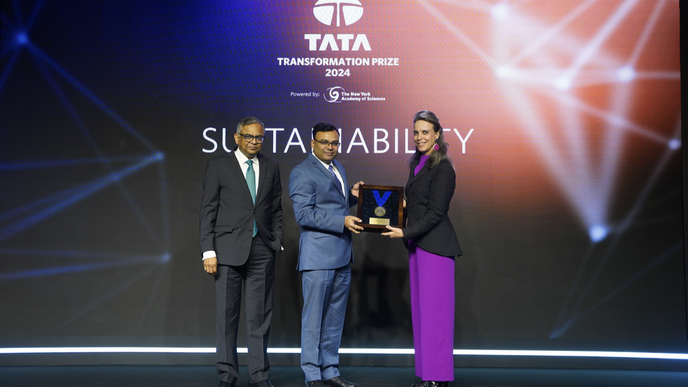 Amartya Mukhopadhyay recieving the Tata Transformation Prize