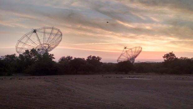 Dish antennas of the Giant Metrewave Radio Telescope