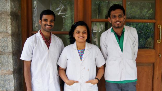 Prof. Sudhakar Rao's research team: Mogili Nitish V, Lydia Arkenadan & Ananth Nag.R (from L to R)