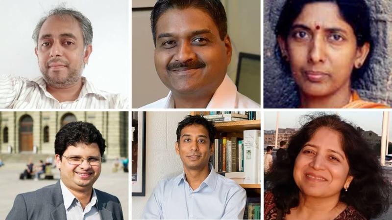The Infosys Prize winners for 2019. Top (L–R): Manu V. Devadevan, G Mugesh, and Majula Reddy. Bottom (L–R): Siddhartha Mishra, Anand Pandian, and Sunita Sarawagi.