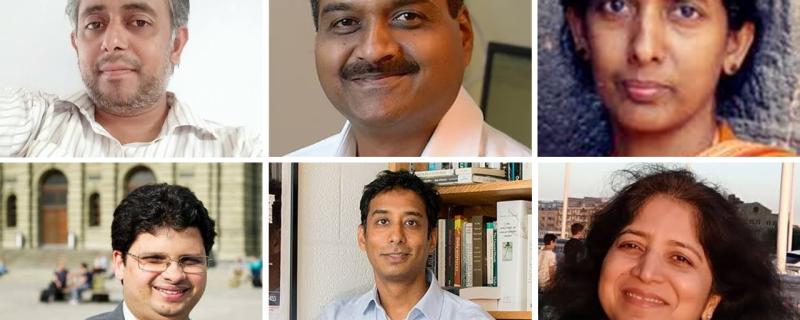The Infosys Prize winners for 2019. Top (L–R): Manu V. Devadevan, G Mugesh, and Majula Reddy. Bottom (L–R): Siddhartha Mishra, Anand Pandian, and Sunita Sarawagi.