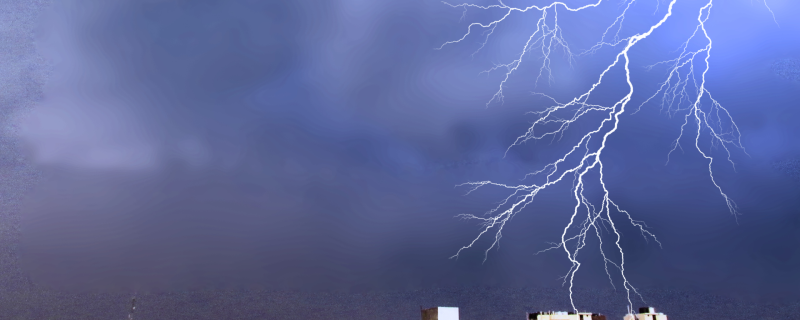 Graphical representaion of lightning strike over a city