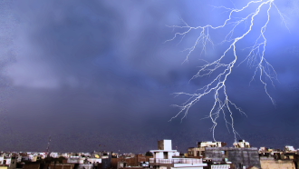 Graphical representaion of lightning strike over a city