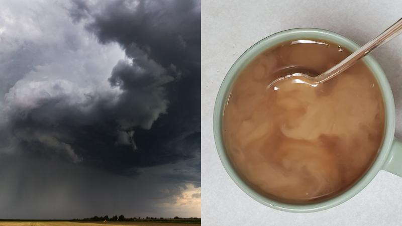 A Hurricane and coffe mixing with milk