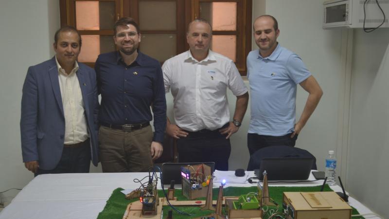 Photo : Dennis C J / Research Matters. Left to right : Sachin Gaur (project EU-India Co-operation), Stefan Ipach (RBCCPS), Thierry Monteil & Samir Medjiah (University of Toulouse)