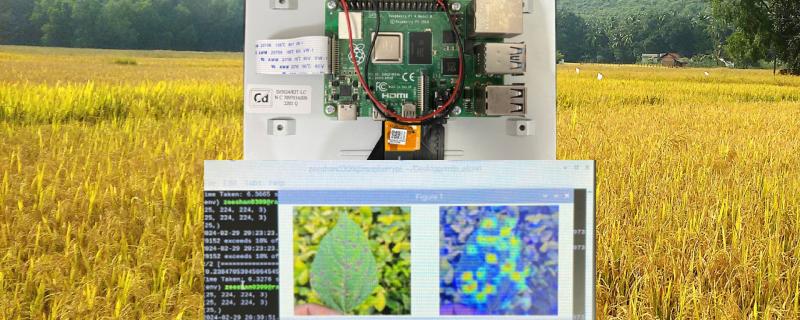 EdgePlantNet Device and Program with a farm in the background