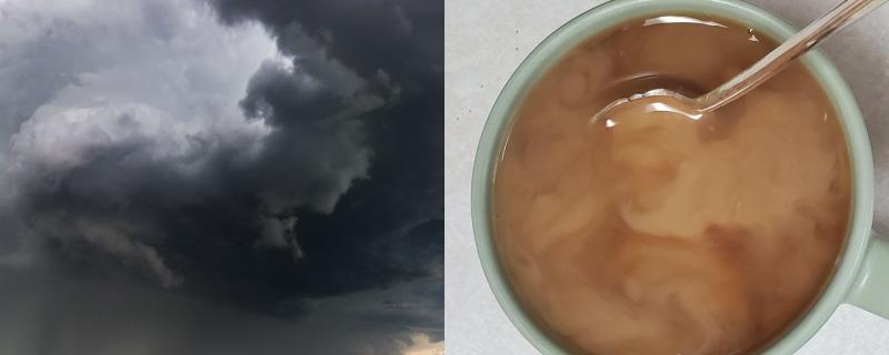 A Hurricane and coffe mixing with milk
