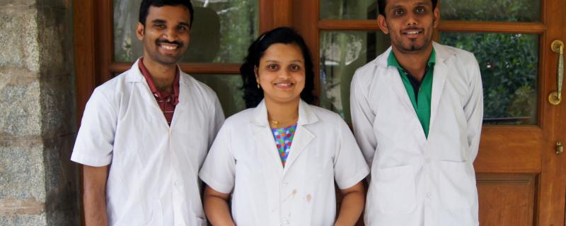 Prof. Sudhakar Rao's research team: Mogili Nitish V, Lydia Arkenadan & Ananth Nag.R (from L to R)