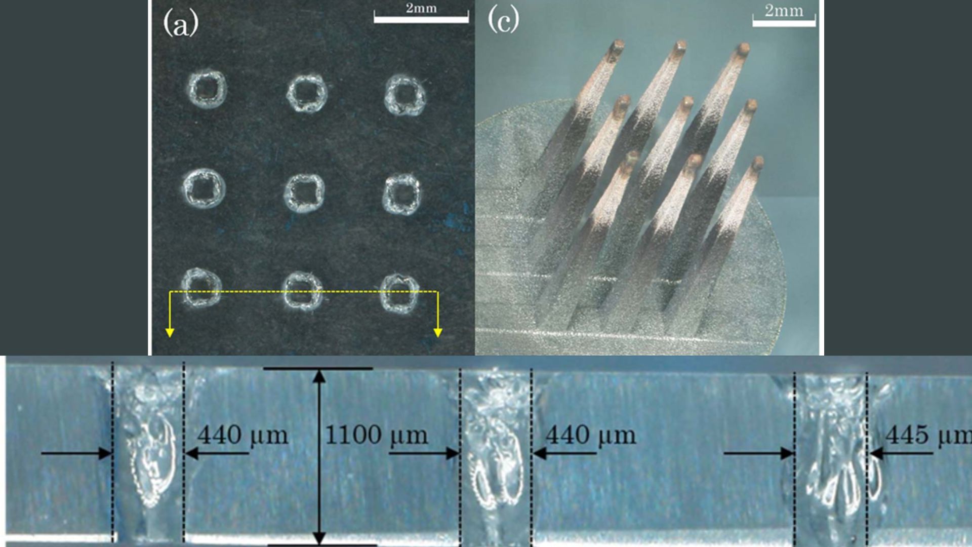 काचेमधील अनेक आरपार छिद्रे दाखवणारी सूक्ष्मदर्शी प्रतिमा